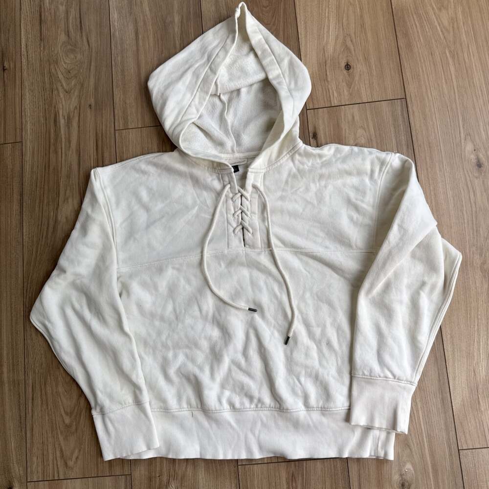 Women Lace Up Hoodie Pullover Sweatshirt - Universal Thread Size Small Cream